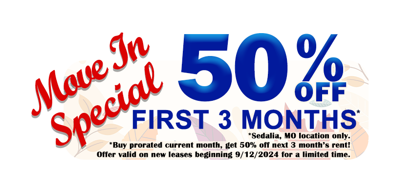 50% off first three months for new leases only; Buy prorated current month, get 50% off next month's rent